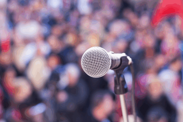 mic in front of a rally