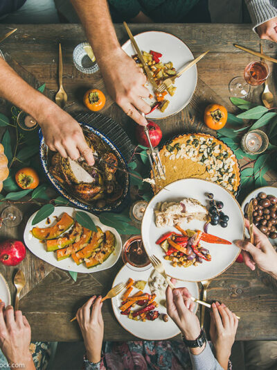 A decorated holiday table.