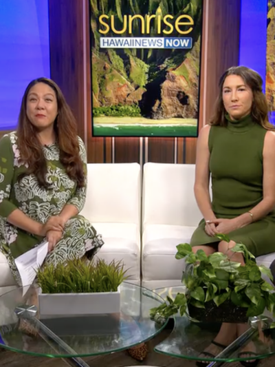 Screenshot of news report to advertise People Power Lobby Day, featuring Mandy Fernandes and Liza Ryan-Gill.