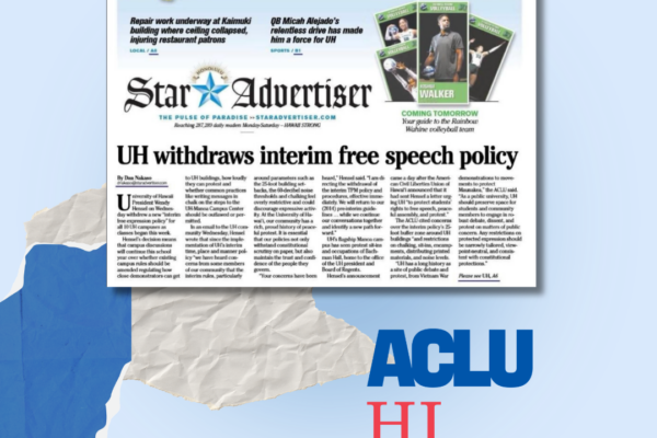 Honolulu Star Advertiser: University of Hawaii withdraws free speech, assembly changes