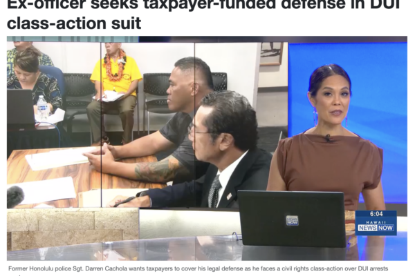 Ex-officer seeks taxpayer-funded defense in DUI class-action suit