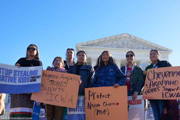 ICWA demonstrators stand outside of the U.S. Supreme Court.