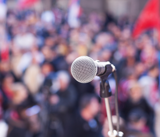 mic in front of a rally
